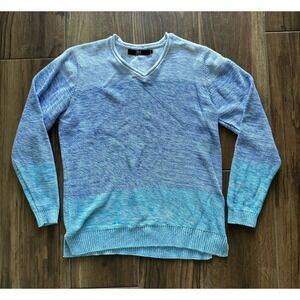 Isle Essentials‎ Womens Blue Ombre Cotton V-Neck Sweater Size M 14-16 ELK899 S18